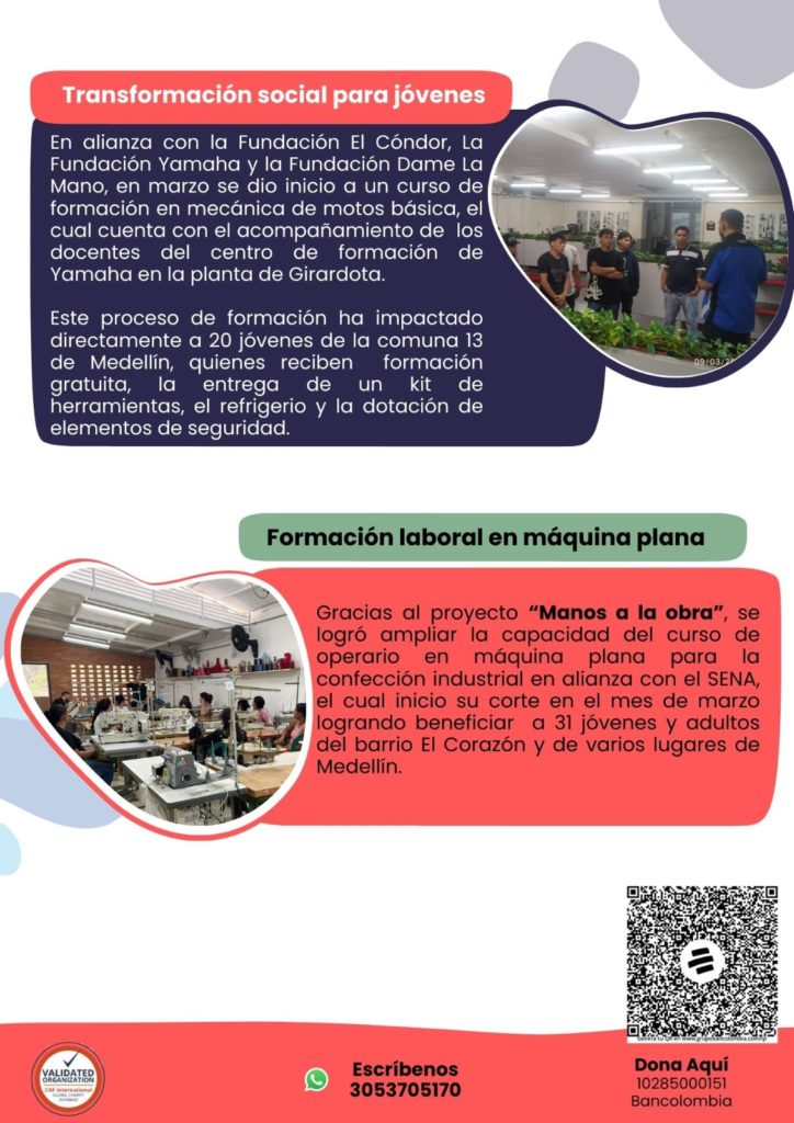 Imagen 2 del boletín que expone las noticias importantes, alianza con fundación El Cóndor, formación laboral. 