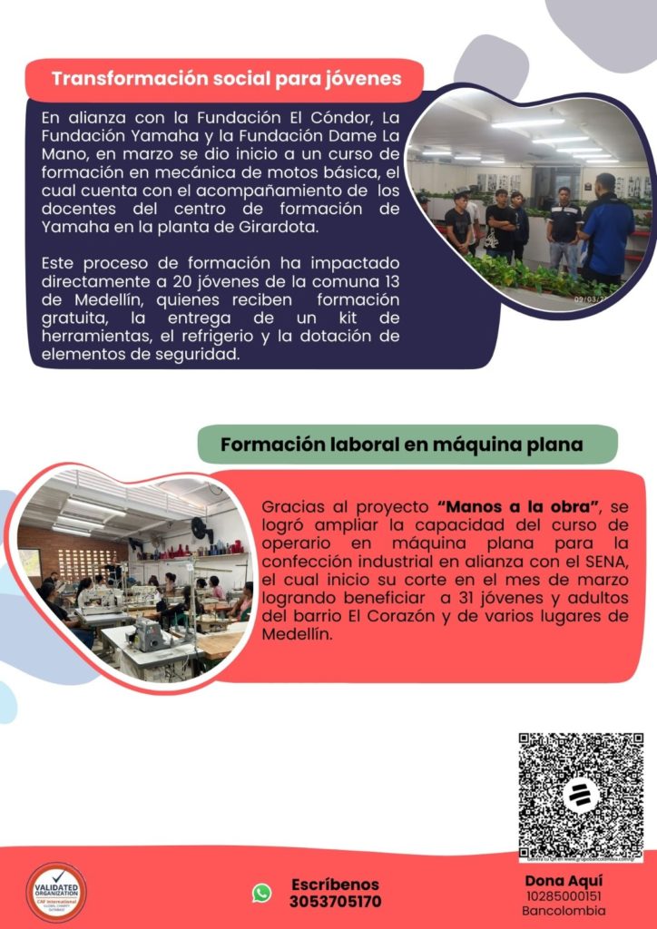 Imagen 2 del boletín que expone las noticias importantes, alianza con fundación El Cóndor, formación laboral.