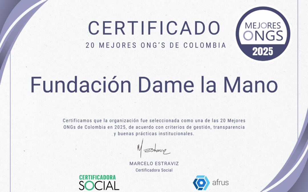 Reconocimiento como una de las 20 mejores ONG´S de Colombia.